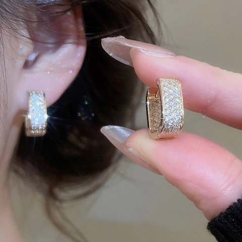 Orecchini A Cerchio Rettangolari In Rame Con Zirconi E Perno In Argento Gioielli Di Moda Scintillanti Minimalisti Per Donna
