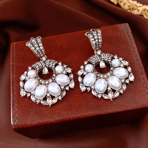 Orecchini Pendenti Barocchi Vintage Con Künstliche Perle D'Imitazione Strass Lega E Perno In Argento Per Donna