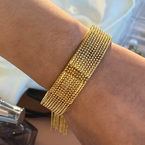 Bracciale Rigido Aperto Con Nappe Acciaio Inossidabile 304 Placcato Oro Ipoallergenico Gioielli Donna