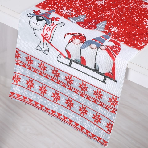 Camino De Mesa De Navidad Tela Copos De Nieve Gnomos Reno Patrón Xmas Vacaciones Cena Fiesta Decoración Festiva Hogar