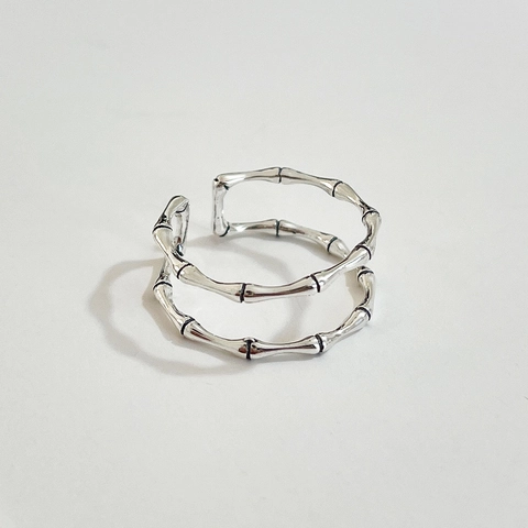 Anello In Argento Sterling 925 Design Bambù Doppio Strato Regolabile Stile Retrò Vintage Gioielli Per Donna