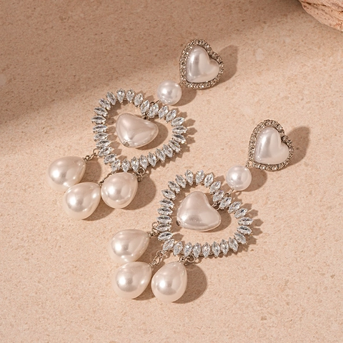Barock Herz Ohrhänger Mit 925 Sterling Silber Ohrstecker Strass Zirkon Kunstperle Elegant Damen