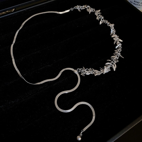Leaf Tassel Choker Necklace Alloy Silver Color Minimalist Cold Style Fringe Clavicle Chain For Women Jewelry Gift
