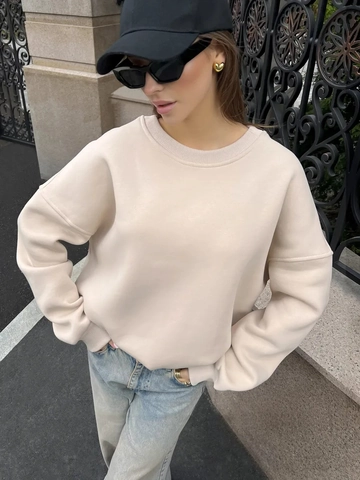 Women Oversized Crewneck Sweatshirt Solid Color Long Sleeve Loose Drop Shoulder Cotton Blend Fleece Pullover Casual Streetwear