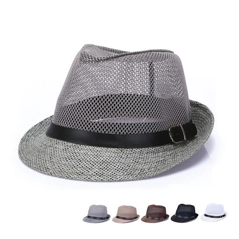 Breathable Mesh Paper Straw Fedora Hat Summer Sun Protection Jazz Style Unisex With Leather Band Buckle
