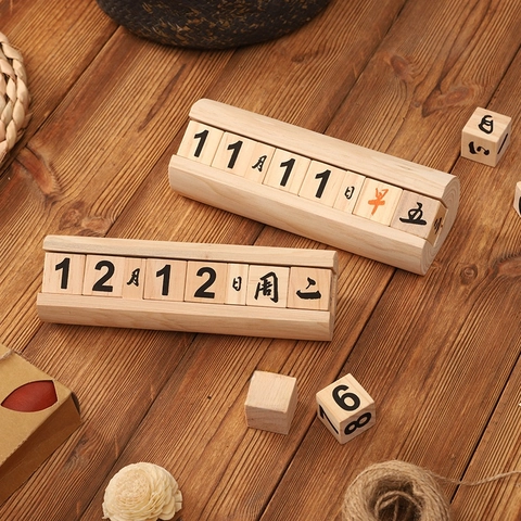 Vintage Ewiger Kalender Aus Naturholz DIY Manueller Schreibtischkalender Für Zuhause Büro Wohnzimmer Deko Rustikal