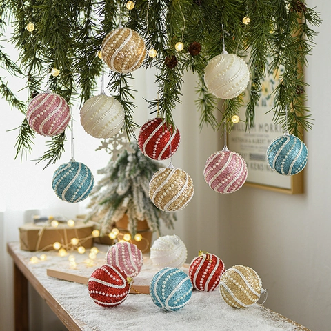 Palle Di Natale In Schiuma Luccicanti Con Künstliche Perle Artificiali Elegante Decorazione Da Appendere Per Albero Di Festa