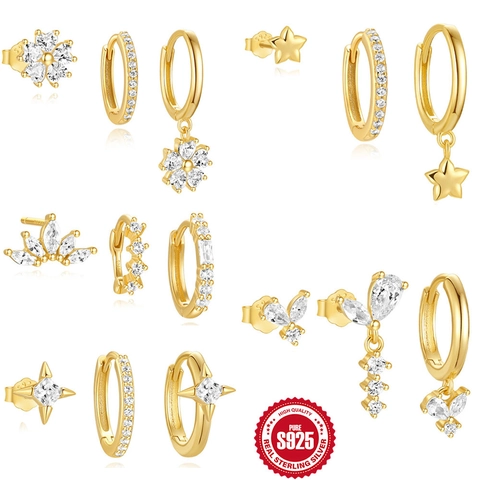 Zirconia Heart Star Flower Earring Studs And Hoops With 925 Sterling Silver Earring Post Gold Plated Jewelry For Women