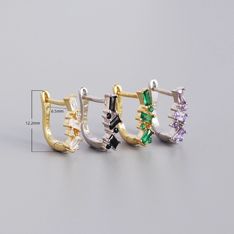 Vintage U-Shape Huggie Hoop Earrings Micro Pave Zircon With 925 Sterling Silver Earring Post Irregular Fashion Jewelry