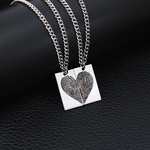 Fingerprint Heart Puzzle Matching Pendant Necklace Stainless Steel Wax Rope Jewelry For Couples Trendy Unique Valentine