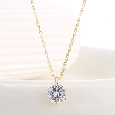 Collier Pendentif Rond En Zircone Cubique Minimaliste Plaqué Or Argent Sterling 925 Sertissage Bijoux Pour Femmes