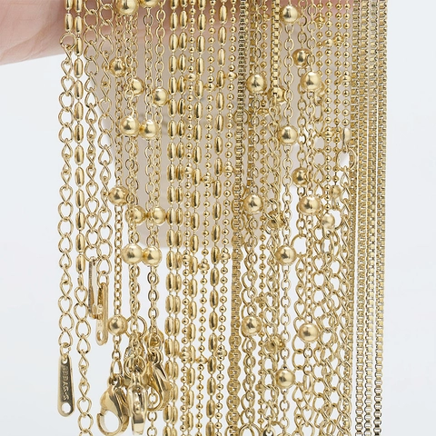 Collar De Cadena De Acero Inoxidable Minimalista Para Mujer Chapado En Oro Simple Caja Perla Cadena Joyería Moda