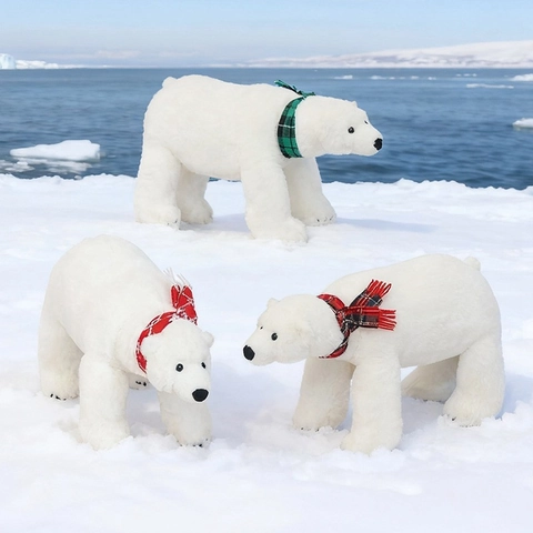 Peluche Orso Polare Realistico Animale Di Stoffa Morbido Con Sciarpa Simulazione Decorazione Natalizia Per Bambini