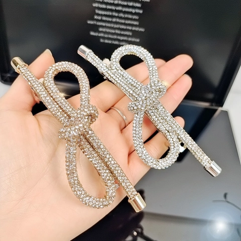 Luxury Rhinestone Bow Spring Hair Clip Elegant Alloy Sparkling Crystal Bowknot Hairpin Fashion Headwear For Women Party Jewelry