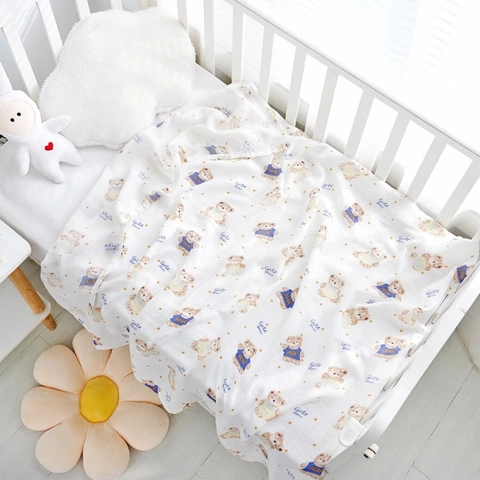 Baby Muslin Swaddle Blanket Bamboo Cotton Gauze Breathable Soft Cartoon Animal Floral Print For Newborn Infants