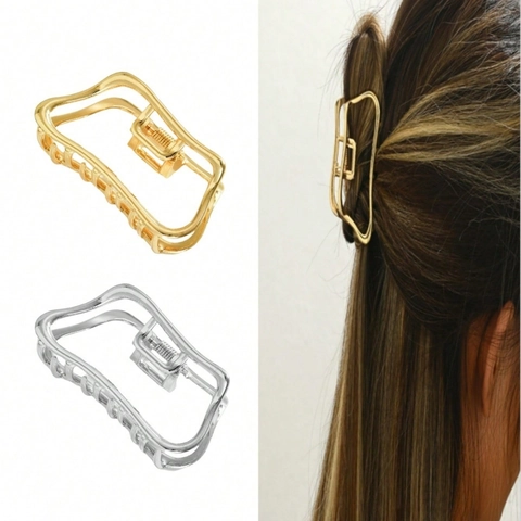 Metal Hair Claw Clip Hollow Geometric Shark Hairpin Elegant Minimalist Headwear Accessory For Women