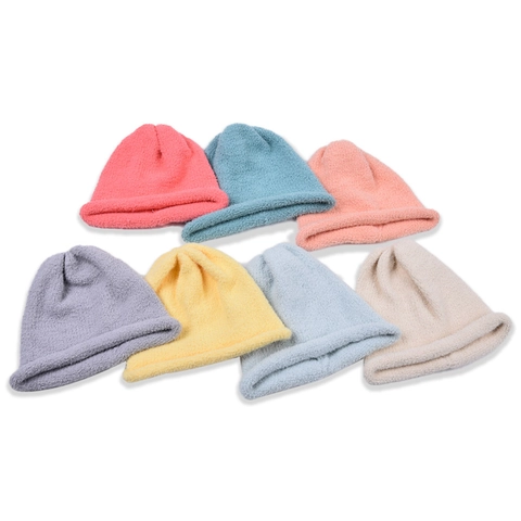 Plush Knit Beanie Hat For Kids Warm Winter Cuffed Rolled Edge Solid Color Soft Acrylic Cap Boys Girls