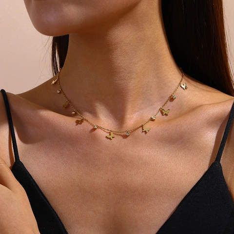 Edelstahl Gold Beschichtet Schmetterling Stern Anhänger Halskette Mit Zirkonia Minimalistischer Modeschmuck Für Damen