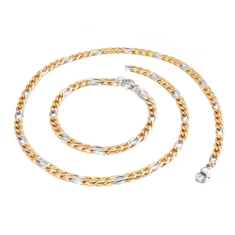 Figaro Gliederkette Halskette Und Armband Zweifarbig Gold Silber Edelstahl Hip Hop Minimalistischer Streetwear Schmuck