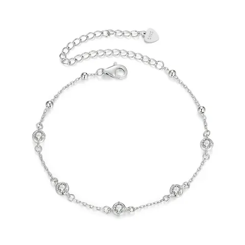 S925 Argento Sterling Cielo Stellato Moissanite Bracciale per Donna Elegante Taglio Rotondo Moissanite Catena Braccialetto Regolabile Gioielli Regalo
