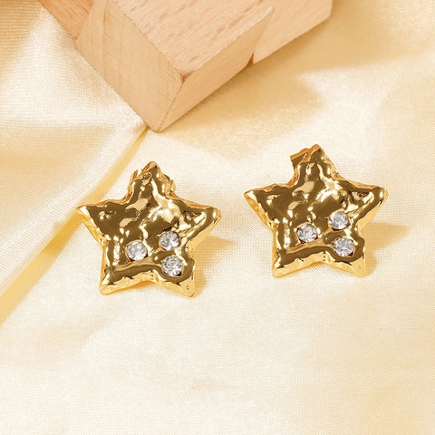Pendientes de Estrella Vintage de Acero Inoxidable Chapado en Oro de 18K Diamantes de Imitación Pendientes para Mujer Joyería de Moda