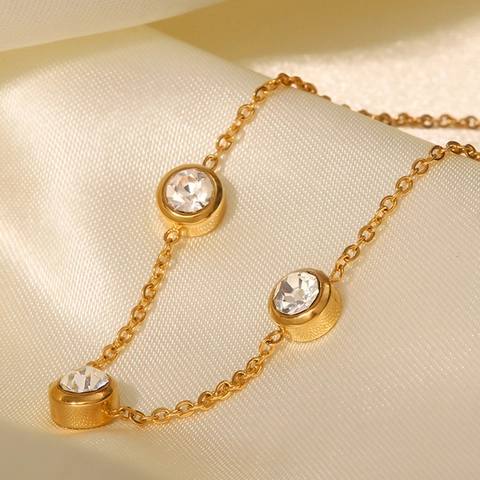Dames Minimalistische Armband Roestvrij Staal 18K Verguld Ronde Zirkonia Verstelbare Dunne Ketting Mode Sieraden