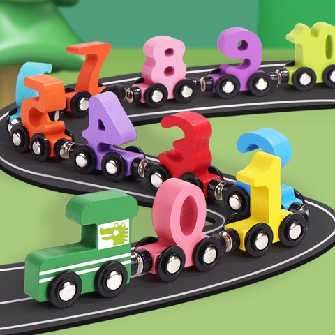 Wooden Magnetic Number Train Educational Toy Early Learning Math Counting Building Blocks For Kids Toddlers 0-10 Train