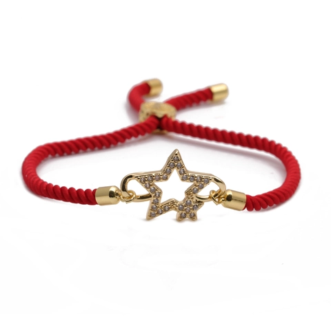 Adjustable Star Pendant Bracelet Copper Gold Plated With Zircon Handmade Braided Rope Jewelry For Women