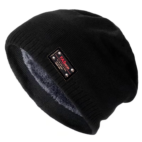 Gorro De Punto De Invierno Para Hombres Mujeres Forro Polar Grueso Cálido Gorra De Calavera Color Sólido Parche Moda Remache