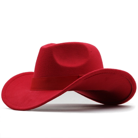 Western Cowboy Hat Wide Brim Wool Felt Fedora With Ribbon Band Vintage British Style For Men Women