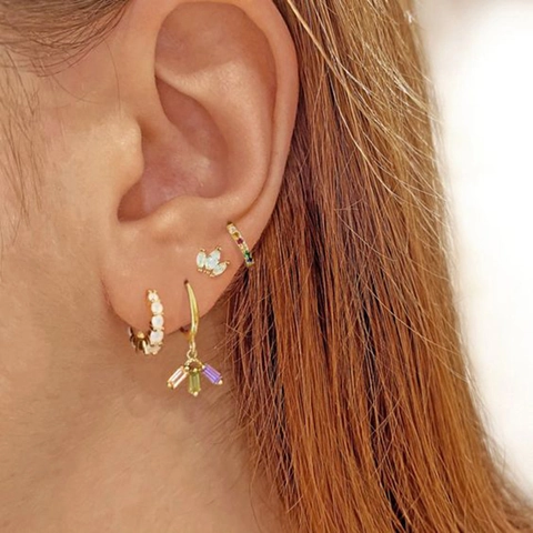 Orecchini a Cerchio Minimalisti in Rame per Donna Con Perno in Argento Sterling 925 Zirconia Colorata Gioielli alla Moda