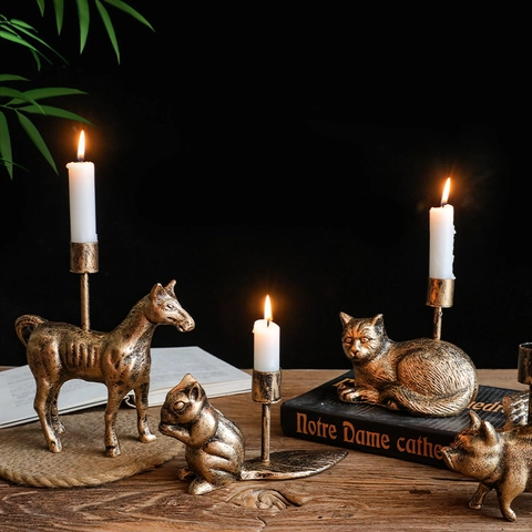 Vintage Animal Candlestick Retro Cast Iron Holder Scented Beeswax Taper Candles For Home Table Decor Festive Desktop Ornament