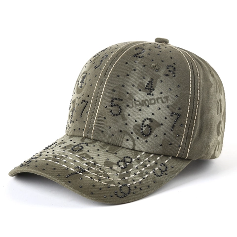 Berretto da Baseball in Denim Lavato Vintage per Donna Uomo Motivo Numerico in Strass Protezione Solare Regolabile Cappello alla Moda