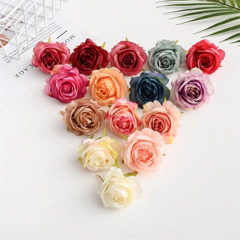 Artificial Rose Flower Heads Satin Fabric Multicolored For Wedding DIY Crafts Home Party Decor Floral Wall Arch