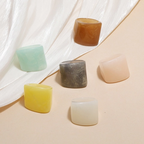 Chunky Resin Acrylic Rings Minimalist Geometric Square Wide Band Colorful Retro Fashion Jewelry For Women
