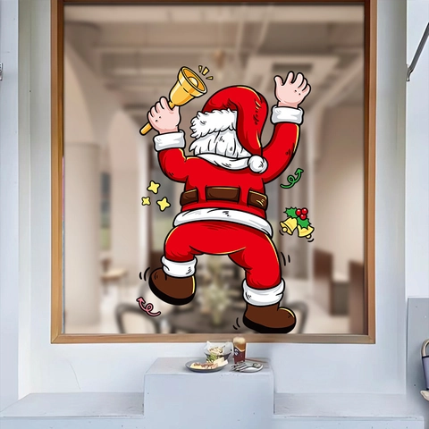 Christmas Santa Claus Window Stickers PVC Static Cling Double Sided Decorative Decals For Glass Shop Cartoon Festive