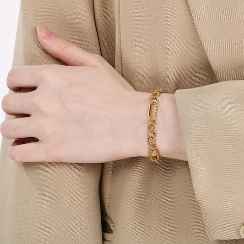 Bracelet En Acier Inoxydable Chaîne Mixte Géométrique Circulaire Torsadé Lien Fermoir Mousqueton Tendance Punk Chic Femmes