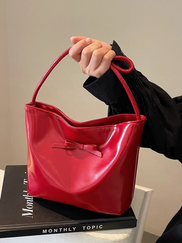 Borsa A Tracolla In Pelle PU Lucida Da Donna Fiocco Retrò Stile Ascellare Minimalista Urbano Borsa A Mano Versatile