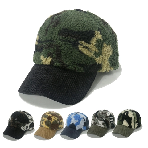 Berretto Da Baseball Mimetico Lana Di Agnello Sherpa Fleece Velluto A Coste Caldo Inverno Outdoor Per Uomo