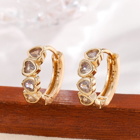 Orecchini a Cerchio di Moda con Cuore in Zirconia per Donna Placcati Oro Rame Ecologico Intarsiati in Zirconia