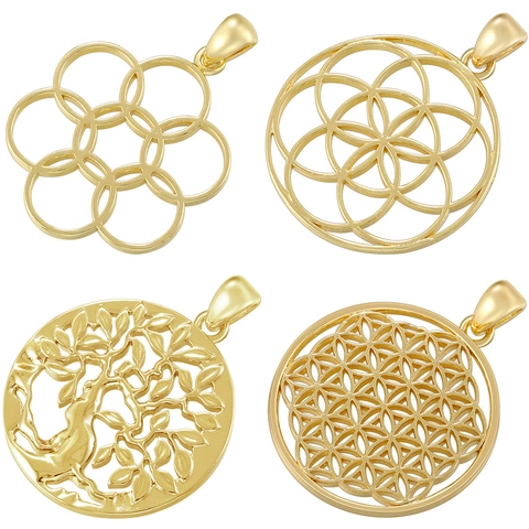 Flower Of Life Tree Of Life Geometric Round Hollow Brass Pendant Vintage Fashion Jewelry Accessories