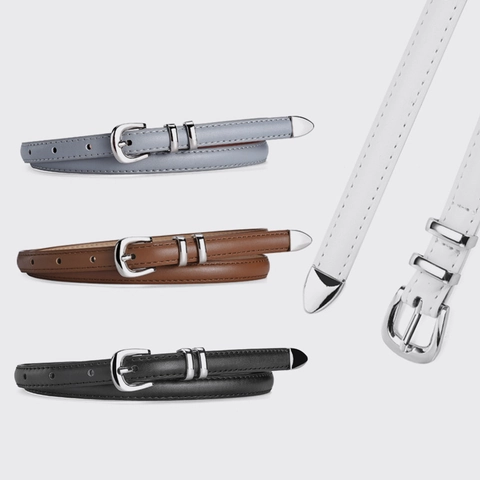 Cinturón Fino de Cuero PU Chic para Mujer Hebilla de Pasador Plateada Versátil Elegante Chic Ajustable para Vaqueros Vestidos