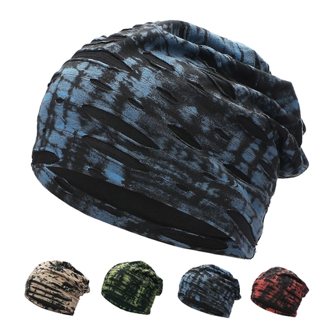 Slouchy Beanie Muts Distressed Tie Dye Acryl Gebreid Ademend Warm Winddicht Punk Streetwear Voor Heren Dames