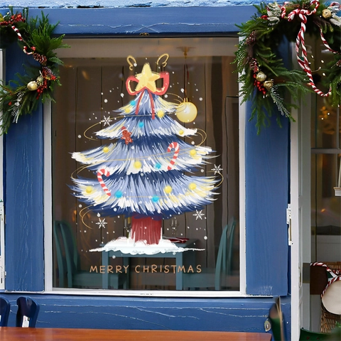 Christmas Tree Window Cling Static PVC Sticker Glue Free Double Sided Holiday Glass Decoration Festive Decor