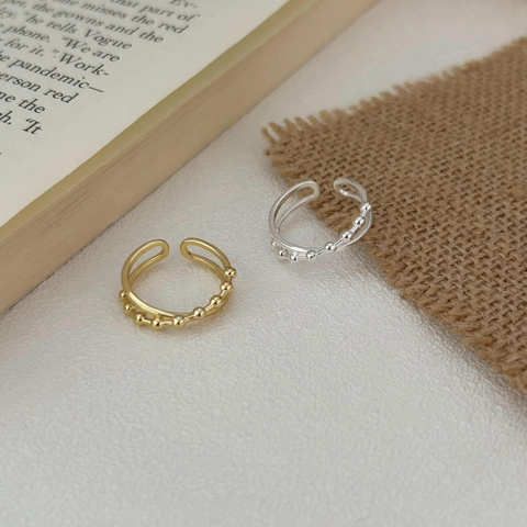925 Sterling Silver Ring Double Layer Beaded Design Open Adjustable Minimalist Fashion Jewelry For Women
