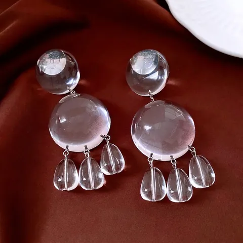 Pendientes Colgantes De Resina Transparente Bola Redonda Gota De Agua Con Poste De Plata Geométrico Claro Moda Para Mujeres