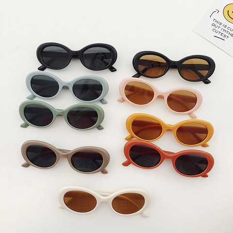 Kids Oval Sunglasses Retro UV400 Protection Resin Frame Outdoor Fashion Eyewear For Boys And Girls