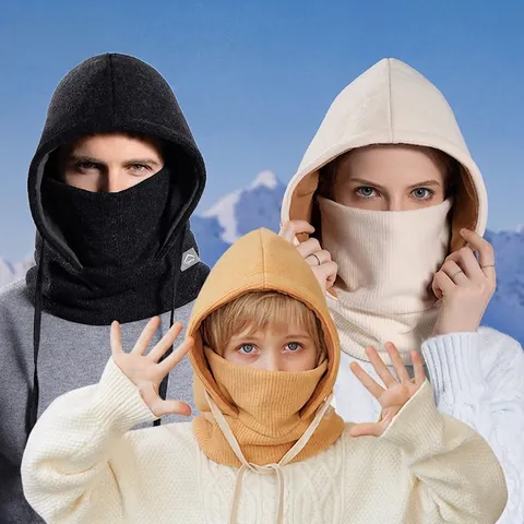 Pasamontañas De Invierno Calentador De Cuello Con Capucha Máscara Facial Forro Polar Punto Cortavientos Esquí