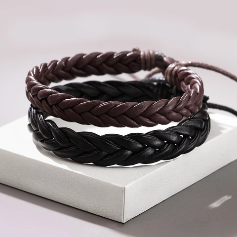 Braided Leather Bracelet Hand-Woven Adjustable Minimalist Fashion Wristband Casual Jewelry Unisex