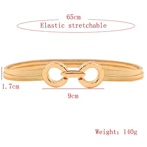 Elegant Gold Metal Elastic Waist Chain Belt For Women Geometric Interlocking Buckle Stretch Dress Belt Ladies Fashion Accessory